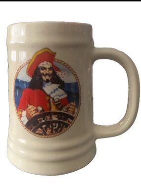 Vintage Captain Morgan Rum Ceramic Beer Mug Tankard Pirate Ships Wheel